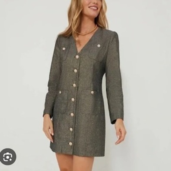 Pomander Place Dress Metallic‎ Coventry Mini Dress Gold Buttons S New - Picture 1 of 10
